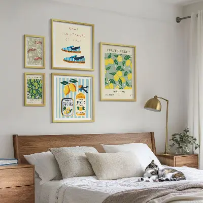 Billedsæt til sofa med frugtagtige vintage-motiver