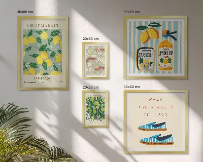 Billedsæt til sofa med frugtagtige vintage-motiver