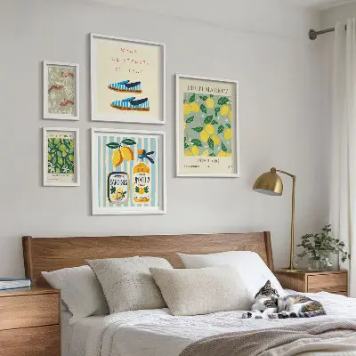 Billedsæt til sofa med frugtagtige vintage-motiver