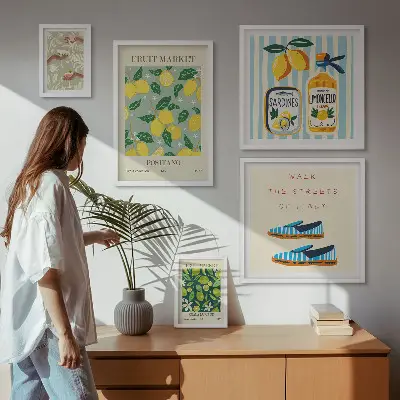 Billedsæt til sofa med frugtagtige vintage-motiver