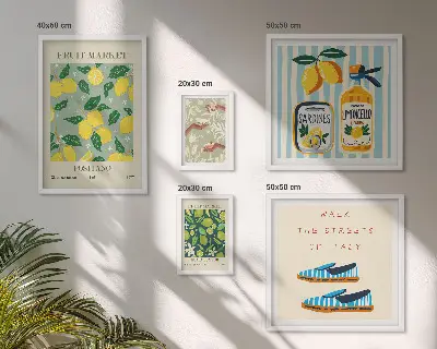 Billedsæt til sofa med frugtagtige vintage-motiver