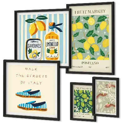 Billedsæt til sofa med frugtagtige vintage-motiver