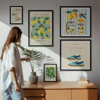 Billedsæt til sofa med frugtagtige vintage-motiver
