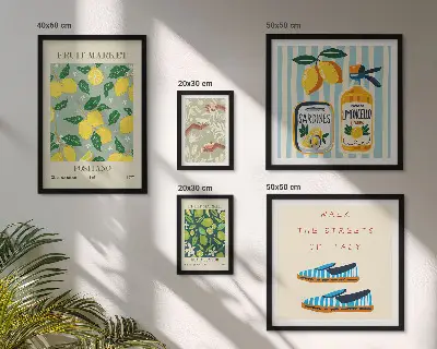 Billedsæt til sofa med frugtagtige vintage-motiver