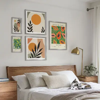 Billedsæt til sofa med retro motiver af tropiske frugter