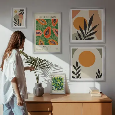 Billedsæt til sofa med retro motiver af tropiske frugter