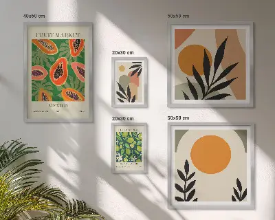 Billedsæt til sofa med retro motiver af tropiske frugter