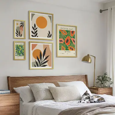 Billedsæt til sofa med retro motiver af tropiske frugter