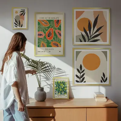 Billedsæt til sofa med retro motiver af tropiske frugter