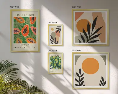 Billedsæt til sofa med retro motiver af tropiske frugter