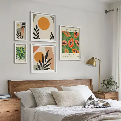 Billedsæt til sofa med retro motiver af tropiske frugter