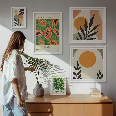 Billedsæt til sofa med retro motiver af tropiske frugter