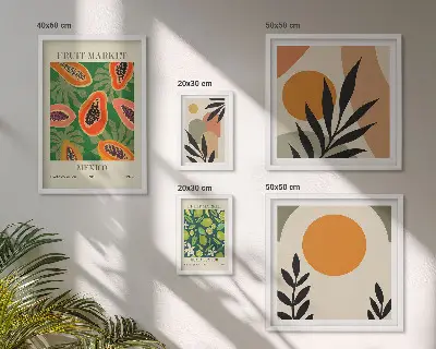 Billedsæt til sofa med retro motiver af tropiske frugter