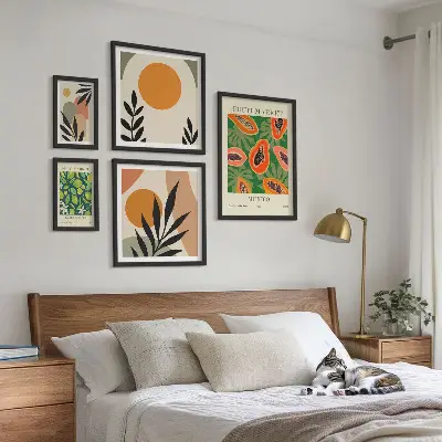 Billedsæt til sofa med retro motiver af tropiske frugter