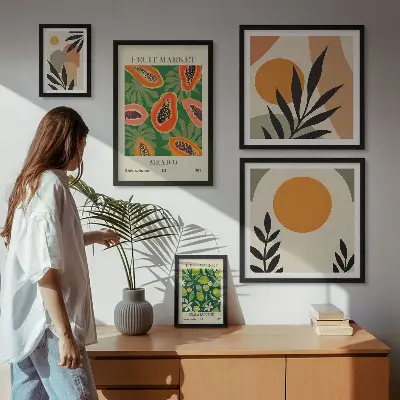 Billedsæt til sofa med retro motiver af tropiske frugter