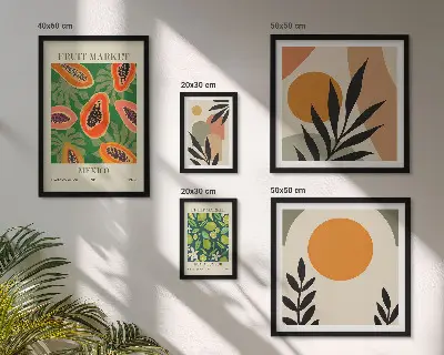 Billedsæt til sofa med retro motiver af tropiske frugter