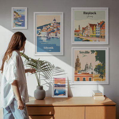 Billedsæt over sofa Landskaber i kystbyer