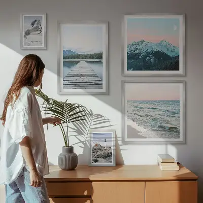 Billedkomposition til væg med naturlandskabsmotiver