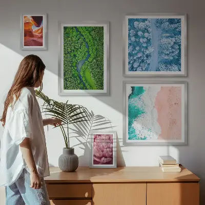 Billedsæt til sofa med naturlige grønne landskaber
