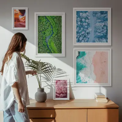 Billedsæt til sofa med naturlige grønne landskaber