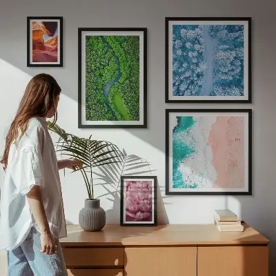 Billedsæt til sofa med naturlige grønne landskaber