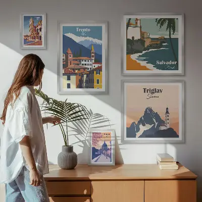 Europæiske bylandskaber billedsæt over sofa