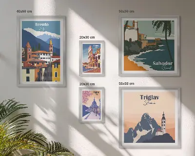 Europæiske bylandskaber billedsæt over sofa
