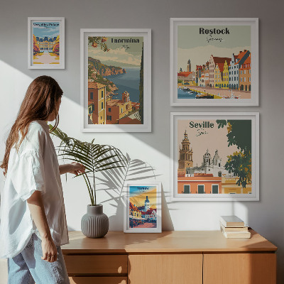 Billedsæt over sofa Landskaber i europæiske byer