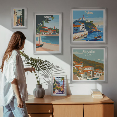 Billedsæt over sofa Landskaber i kystbyer