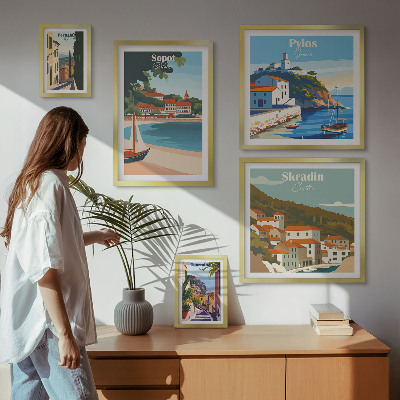Billedsæt over sofa Landskaber i kystbyer