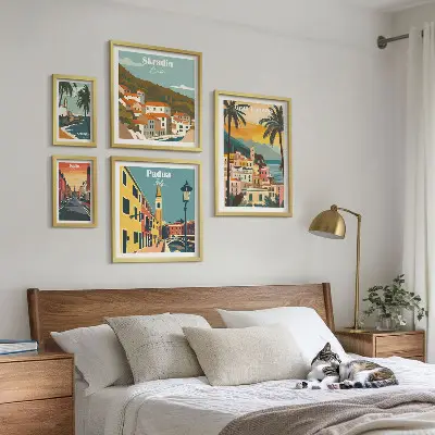 Landskaber i europæiske byer billedsæt over sofa