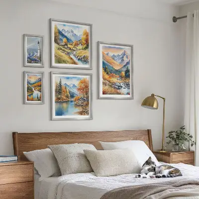 Fyrtårn i bjergfloder billedsæt over sofa