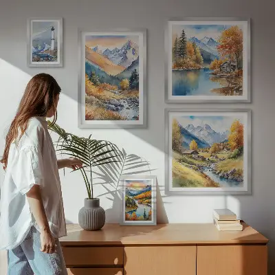 Fyrtårn i bjergfloder billedsæt over sofa