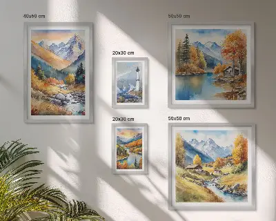 Fyrtårn i bjergfloder billedsæt over sofa