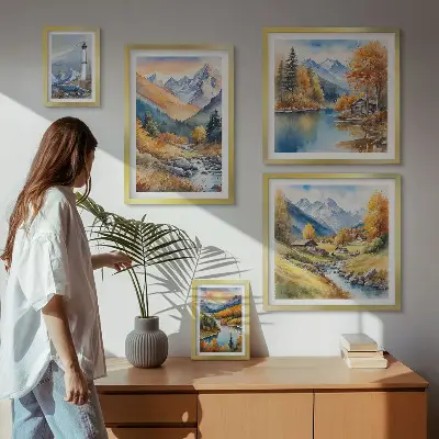 Fyrtårn i bjergfloder billedsæt over sofa