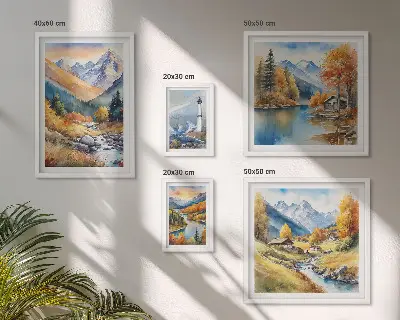 Fyrtårn i bjergfloder billedsæt over sofa