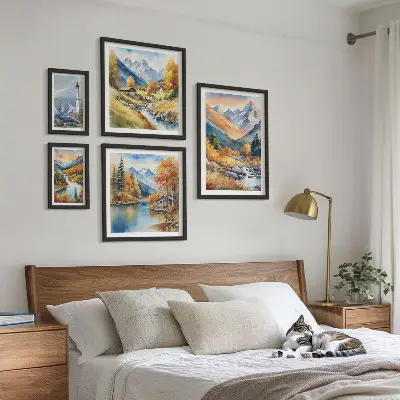 Fyrtårn i bjergfloder billedsæt over sofa