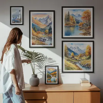 Fyrtårn i bjergfloder billedsæt over sofa