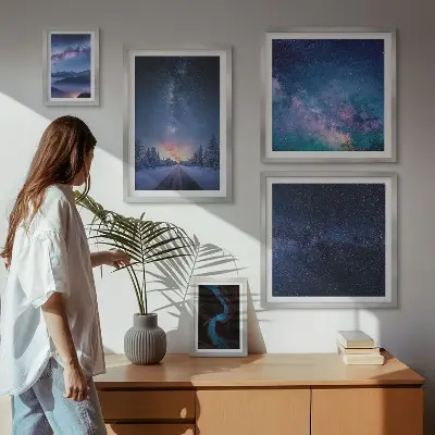 Kosmiske nattebilleder billedsæt til at hænge over sofaen