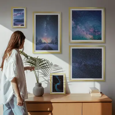 Kosmiske nattebilleder billedsæt til at hænge over sofaen
