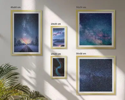 Kosmiske nattebilleder billedsæt til at hænge over sofaen