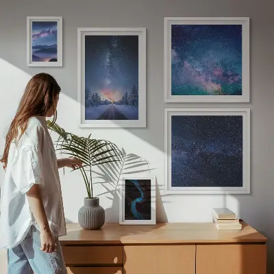 Kosmiske nattebilleder billedsæt til at hænge over sofaen