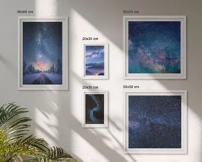 Kosmiske nattebilleder billedsæt til at hænge over sofaen