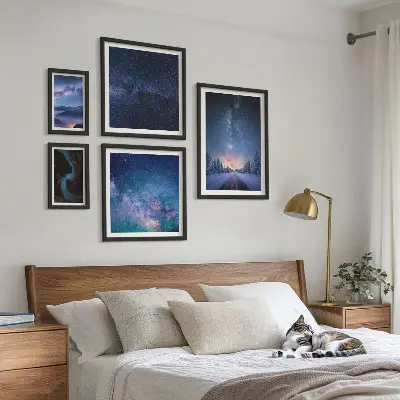 Kosmiske nattebilleder billedsæt til at hænge over sofaen