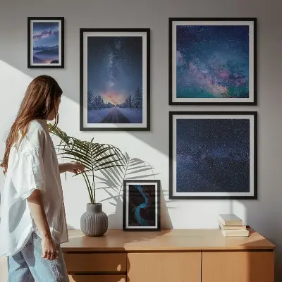 Kosmiske nattebilleder billedsæt til at hænge over sofaen