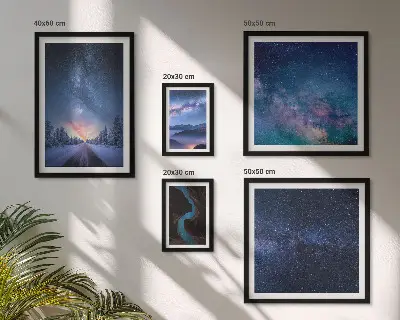 Kosmiske nattebilleder billedsæt til at hænge over sofaen