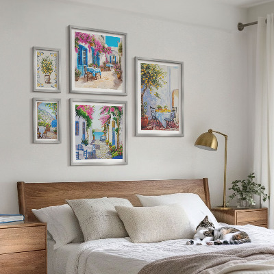 Billedsæt over sofa Charmerende landskaber med blomster