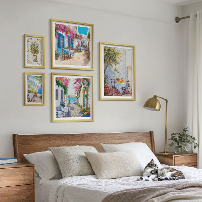 Billedsæt over sofa Charmerende landskaber med blomster