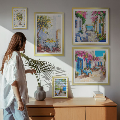 Billedsæt over sofa Charmerende landskaber med blomster