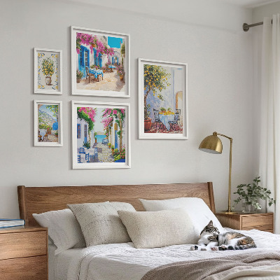Billedsæt over sofa Charmerende landskaber med blomster
